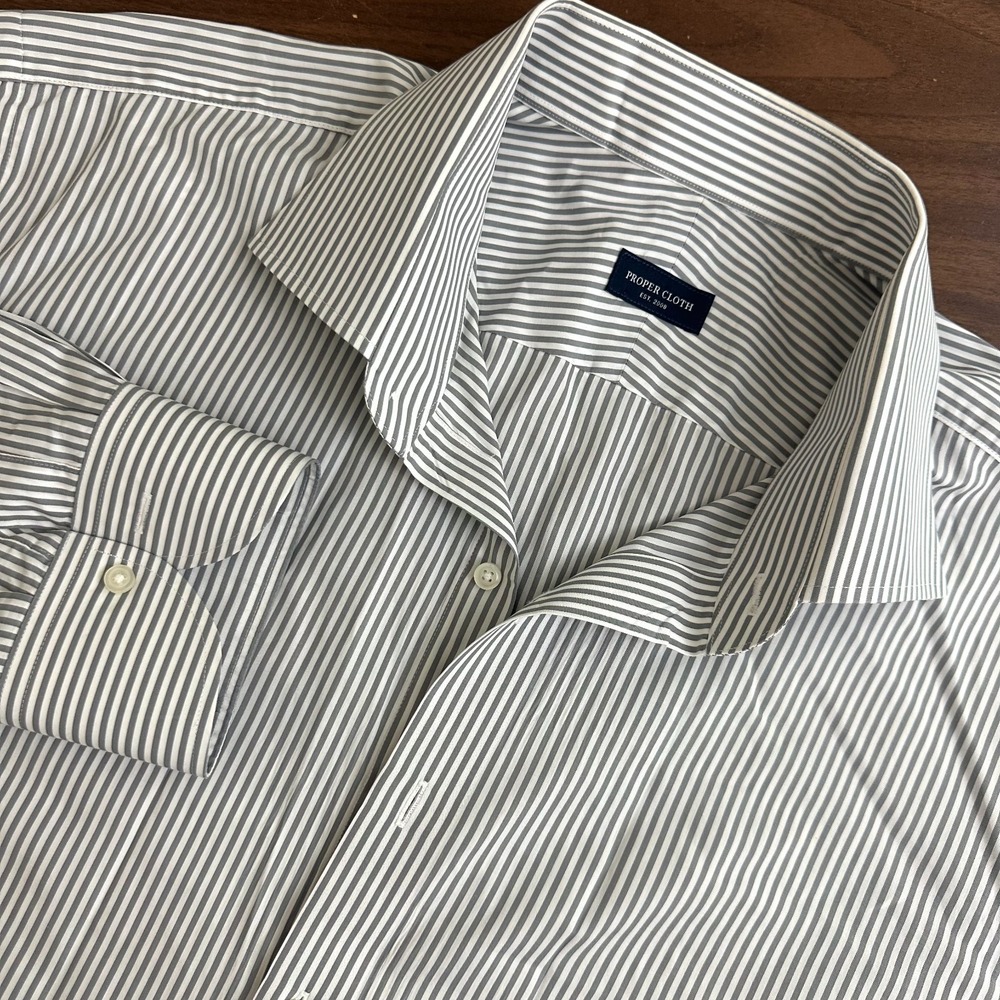Proper Cloth Dress Shirt Gray Bengal Striped Classic Fit Button Up Mens 18.5-34